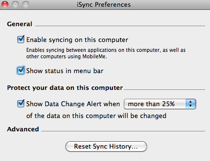 iSync Preferences